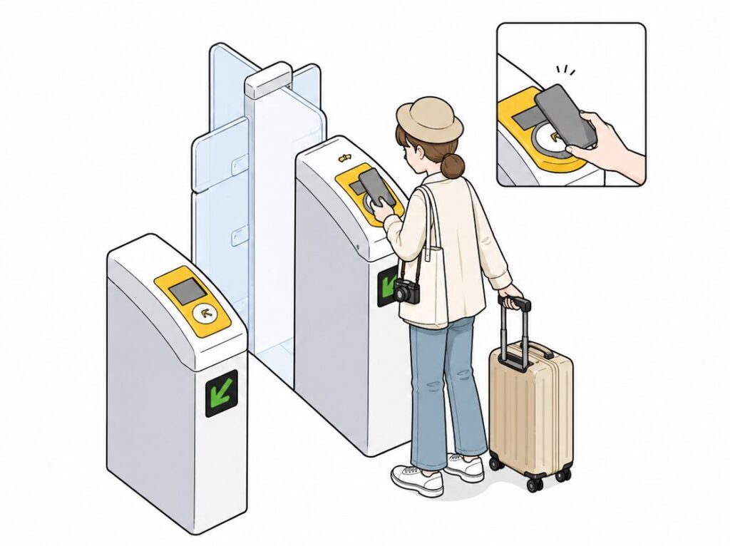 オランダ鉄道の改札ゲート。緑色の矢印の入口にQRコードやOV-pasをかざす