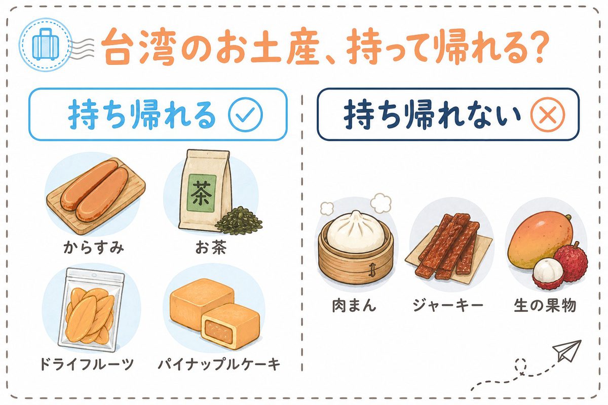 台湾のお土産で日本に持ち帰れるものと持ち帰れないものの一覧図